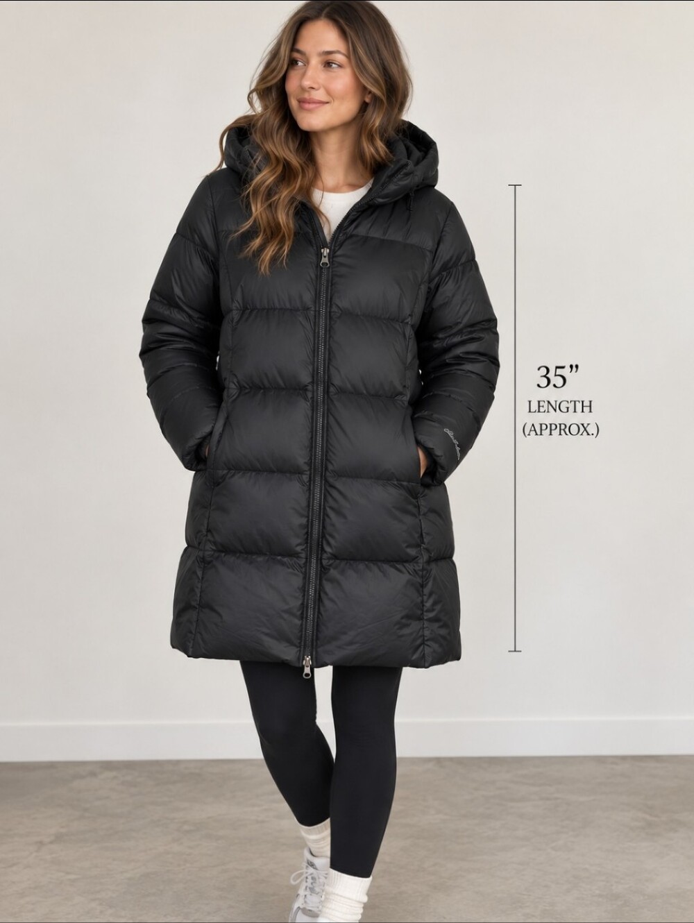 Eddie Bauer XL Black Down Puffer Jacket Hooded Winter Coat Outdoor Gorpcore
